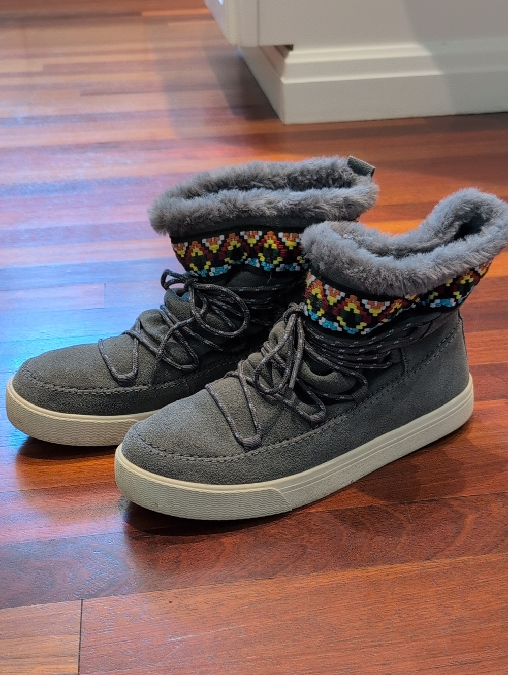 Gray Faux-Fur Lined Women’s Winter Ankle Boots - Gray Toms